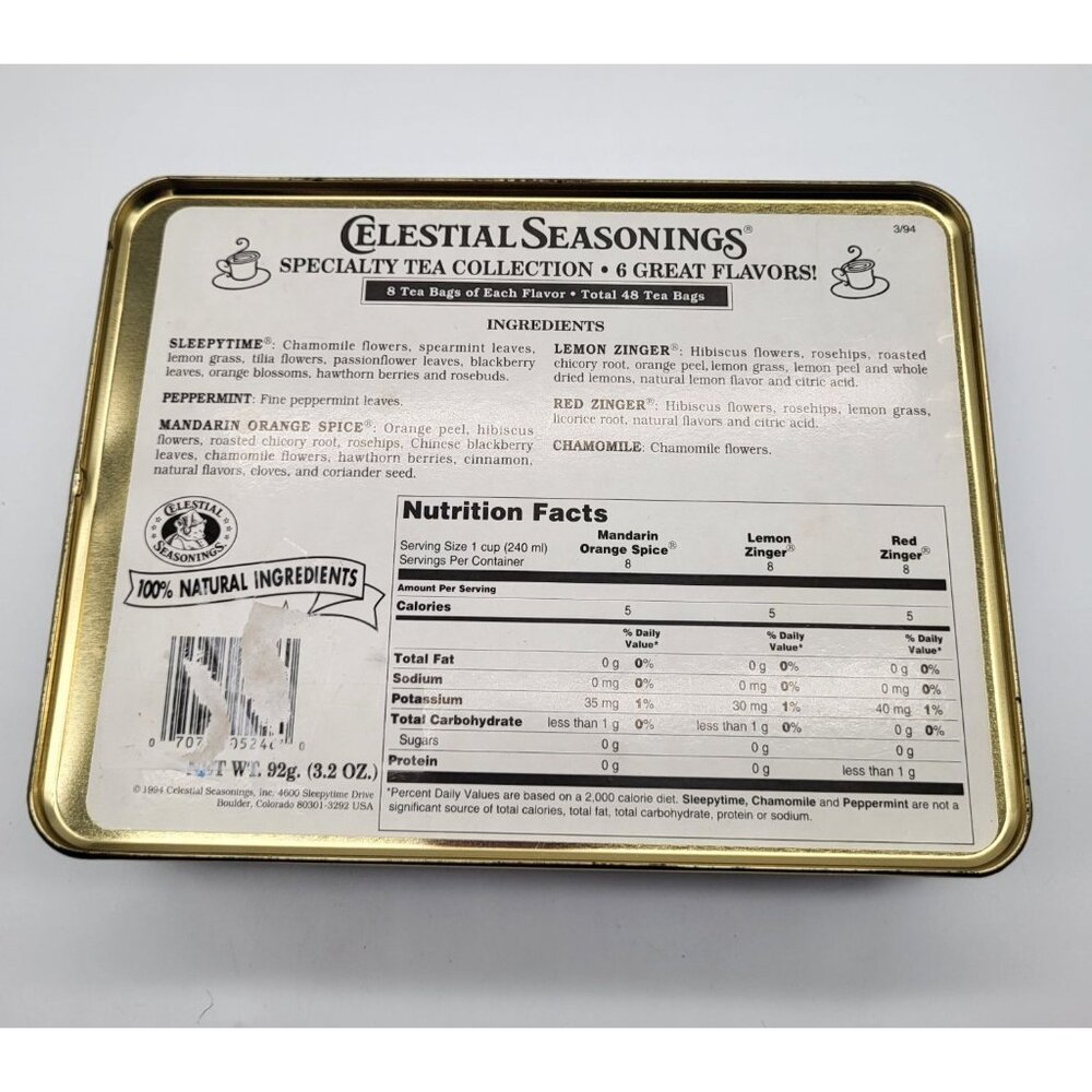 Celestial Seasoning VTG 90's Decorative Collectible Tin Tea Bag Container Empty - Picture 6 of 10